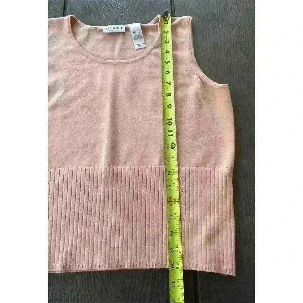 Villager Liz Claiborne Knit Tank Size Large Ribbed Sleeveless Peach - Picture 4 of 10